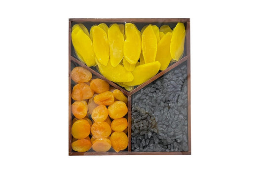 Premium Gift Hamper | With Wooden Gift Box | Apricot, Dried mango Slices & Black Resin | Best Gift for Marriage, Birthday and Corporate Event