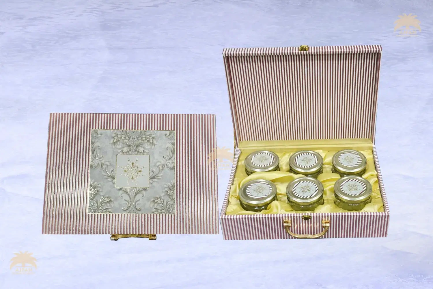 Ajfan White & Brown Striped Gift Box – (6 x 100g | Total 600g) product