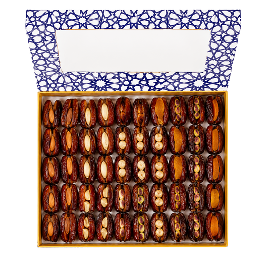 Assorted Khudri Dates Stuffed with Hazelnut, Almond, Pistachio, Cashew & Apricot