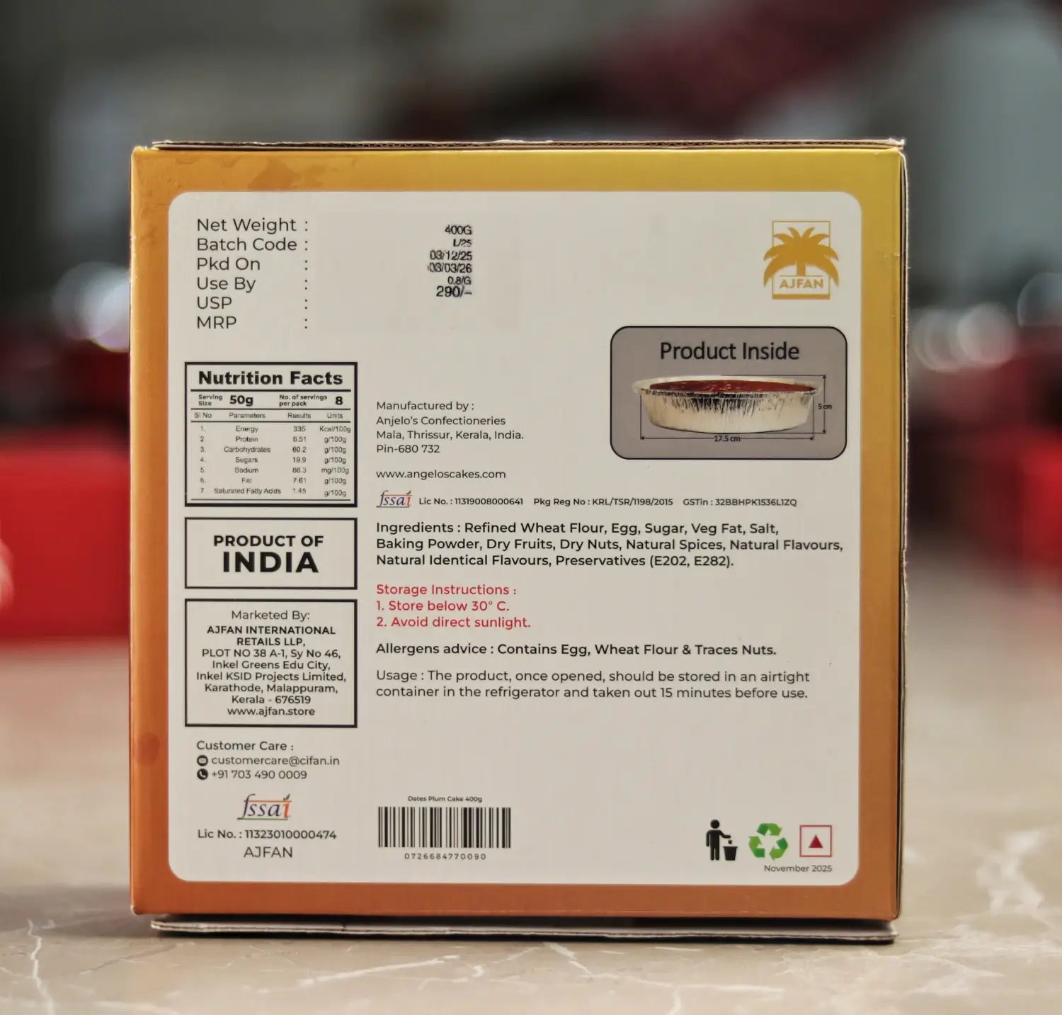 Ajfan Dates Plum Cake - 400 GM