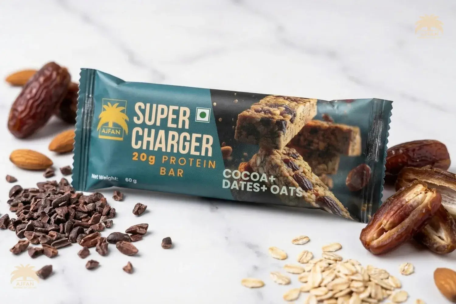 Ajfan Super Charger Protein Bar – 20g Protein | Cocoa, Dates & Oats Energy Bar (60g)