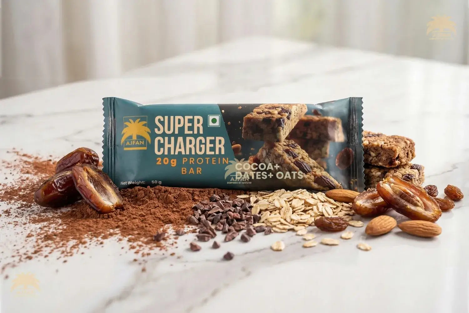 Ajfan Super Charger Protein Bar – 20g Protein | Cocoa, Dates & Oats Energy Bar (60g)